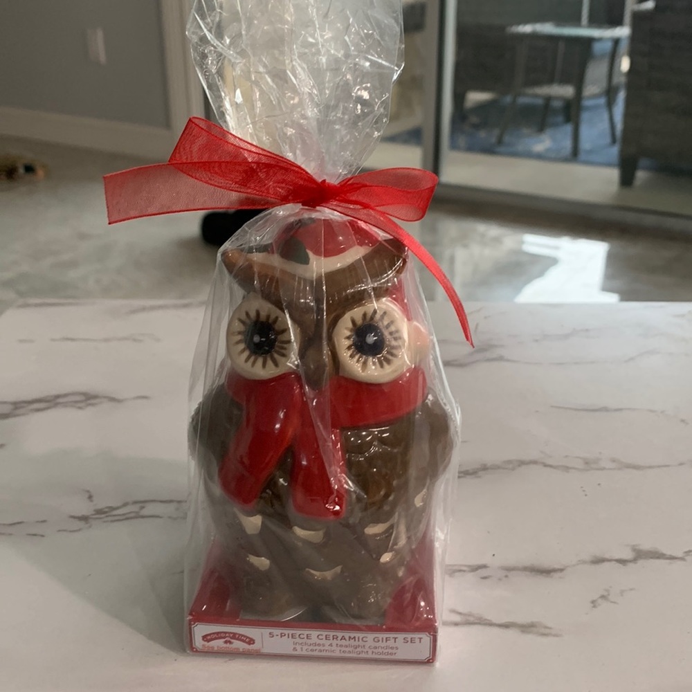 New With Tags Owl Ceramic Candle Holder.